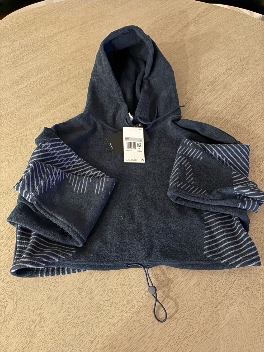 Women’s Cropped Navy Hooded Fleece Pullover Sweater